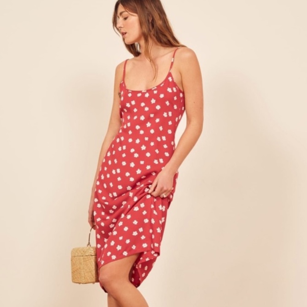 NWT Reformation Mariah Red Floral Dress Sz L